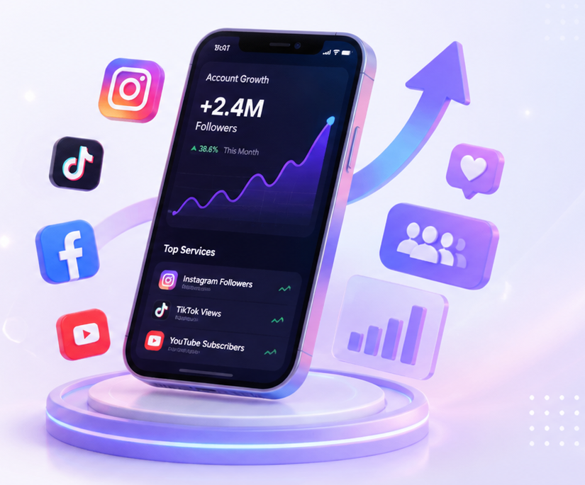 AlphaSMMPanel social media growth dashboard illustration